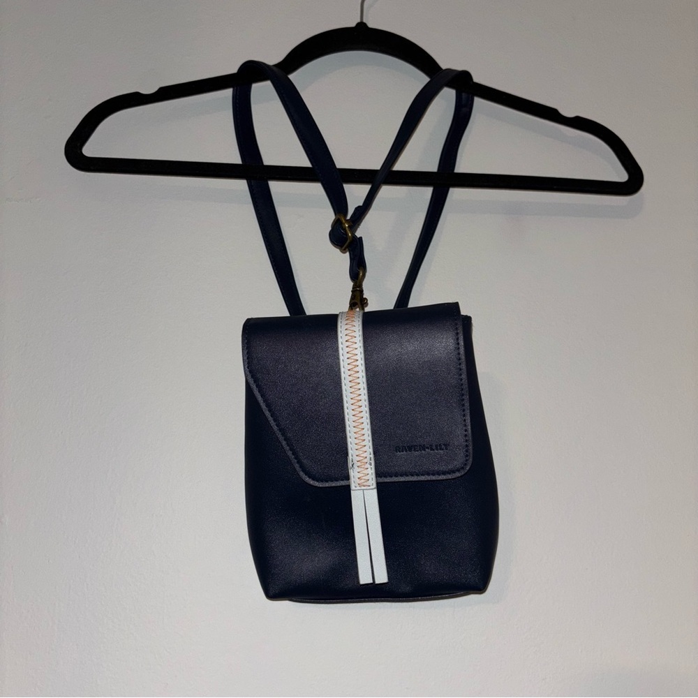 Raven + Lily Navy Convertible Crossbody Mini Backpack Leather